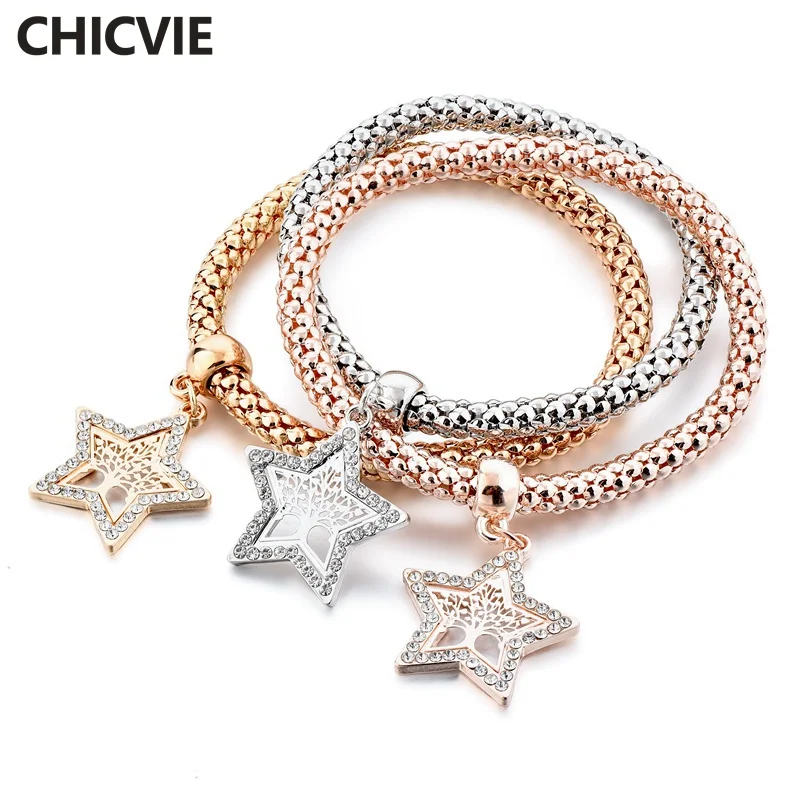 CHICVIE New Star Friendship Bangles & Bracelets For Women 3 PCS Gold/Silver/Rose Gold Chain Charms Stretch Bracelets SBR180088
CHICVIE New Star Friendship Bangles & Bracelets For Women 3 PCS Gold/Silver/Rose Gold Chain Charms Stretch Bracelets SBR180088