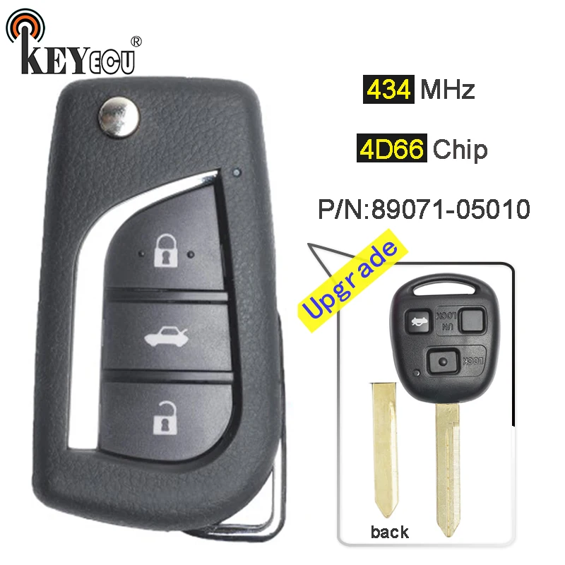 KEYECU 433 МГц ID4D66 чип P/N: 89071 05010 Модернизированный флип 2 кнопки сложения