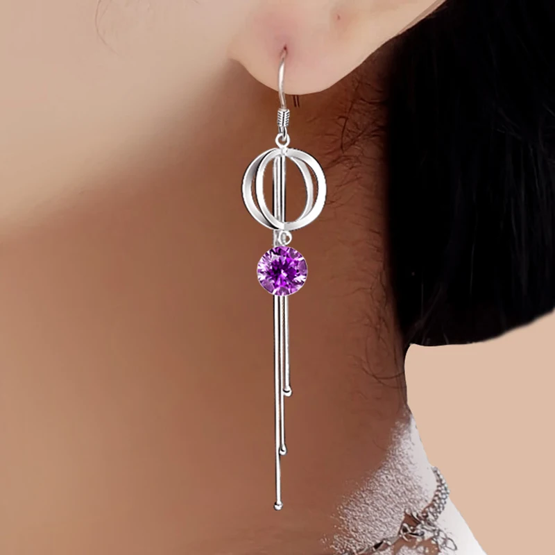 Fashion temperament S925 silver earrings female long Korean ear jewelry Tassel earrings pendant purple artificial zircon hy244
Fashion temperament S925 silver earrings female long Korean ear jewelry Tassel earrings pendant purple artificial zircon hy244