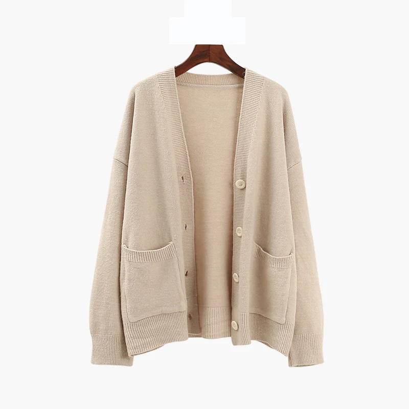 Fashion Loose V-Neck Cardigans spring new Casual Pockets Sweaters Coats Solid color Long Sleeve Knitted Sweaters Tops women
Fashion Loose V-Neck Cardigans spring new Casual Pockets Sweaters Coats Solid color Long Sleeve Knitted Sweaters Tops women