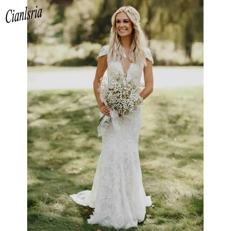 robe de mariee 2020 Lace Beach Wedding Dress Sexy Backless Short Sleeve Boho Vestido De Noiva Elegant Mermaid Wedding Dress
robe de mariee 2020 Lace Beach Wedding Dress Sexy Backless Short Sleeve Boho Vestido De Noiva Elegant Mermaid Wedding Dress