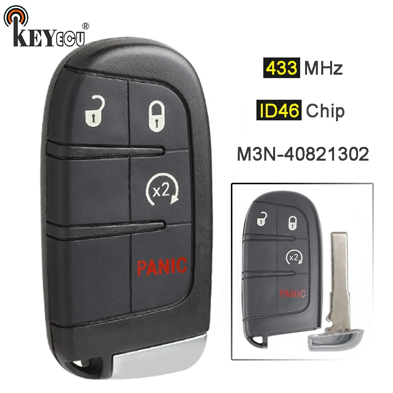 KEYECU 433 МГц ID46 чип M3N 40821302 Замена 4 кнопки дистанционный смарт ключ брелок для Fiat 500