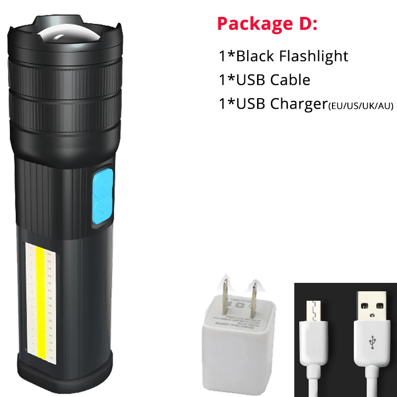 LED Flashlight Multi-function Zoom T6 / L2 P90 with COB Flood Light Strong Magnet Mobile Power Emergency | Лампы и освещение