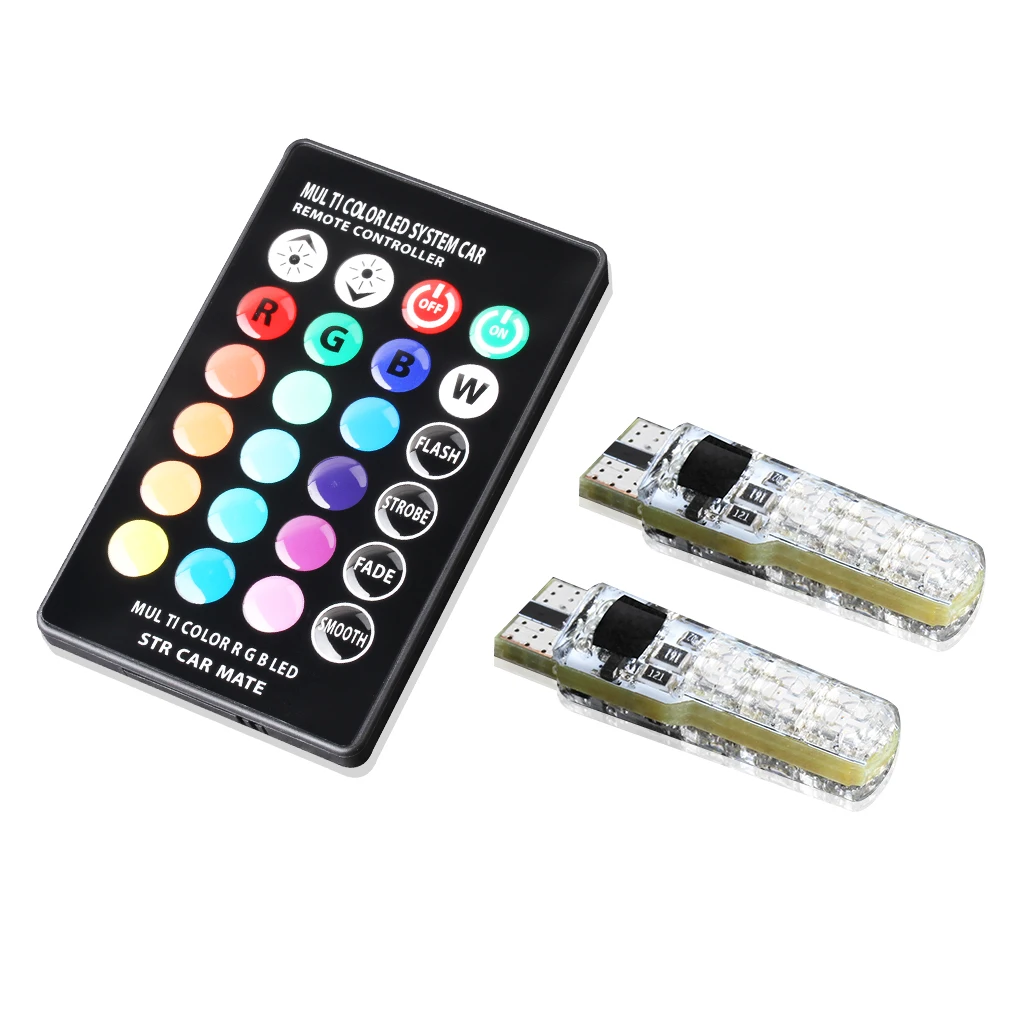 4 x RGB Led T10 W5W Car Bulbs With Remote Control 194 168 501 RGBW Led Lamp Reading Wedge Lights Strobe 12V Silicone 5050SMD
4 x RGB Led T10 W5W Car Bulbs With Remote Control 194 168 501 RGBW Led Lamp Reading Wedge Lights Strobe 12V Silicone 5050SMD