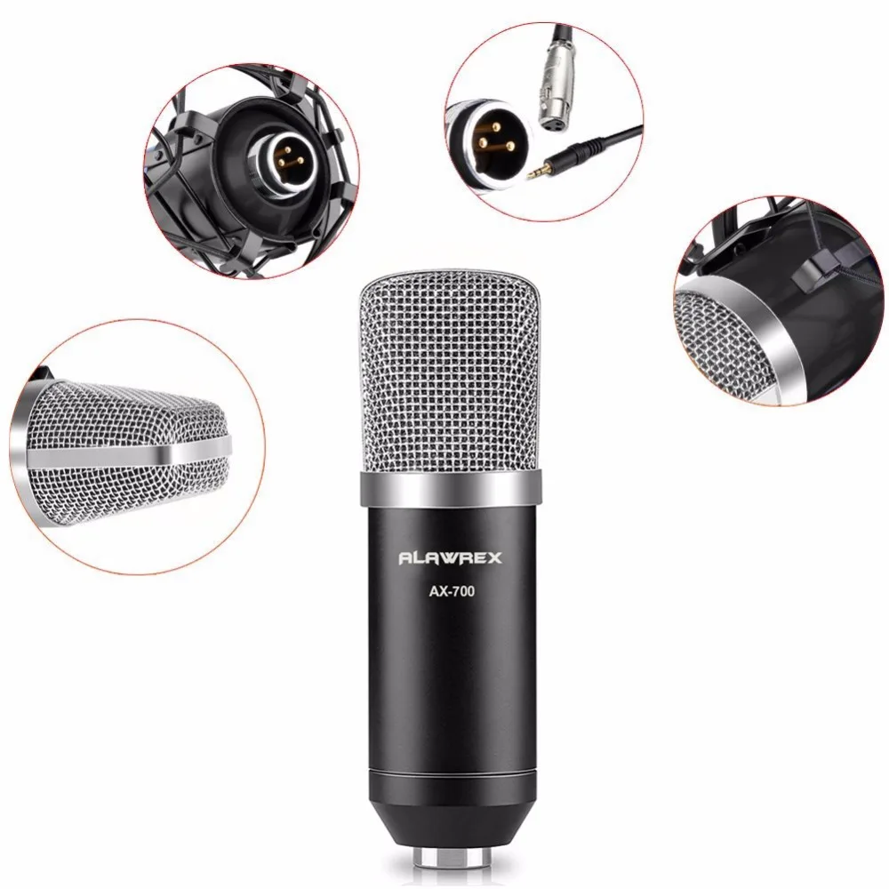 ALAWREX Профессиональный AX-700 Конденсаторный Кардиоидный КТВ Микрофон Pro Audio Studio