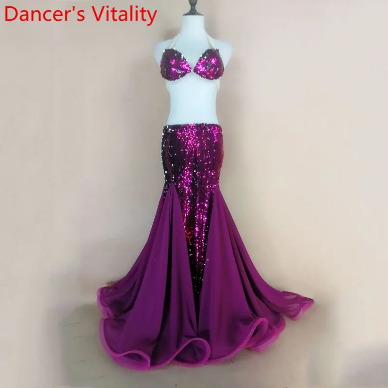 Women Belly Dance Practice Sequin Bra Fishtail Skirt Oriental Indian Dance Wear Performance Purple Green 2 Colors Garments
Women Belly Dance Practice Sequin Bra Fishtail Skirt Oriental Indian Dance Wear Performance Purple Green 2 Colors Garments