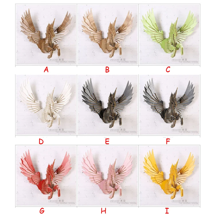 

1 set 9 Color Large Size Nordic Style Wooden Flying Unicorn Wall Hanging Animals Head Wood Crafts For Wall Decoration IW-WD021