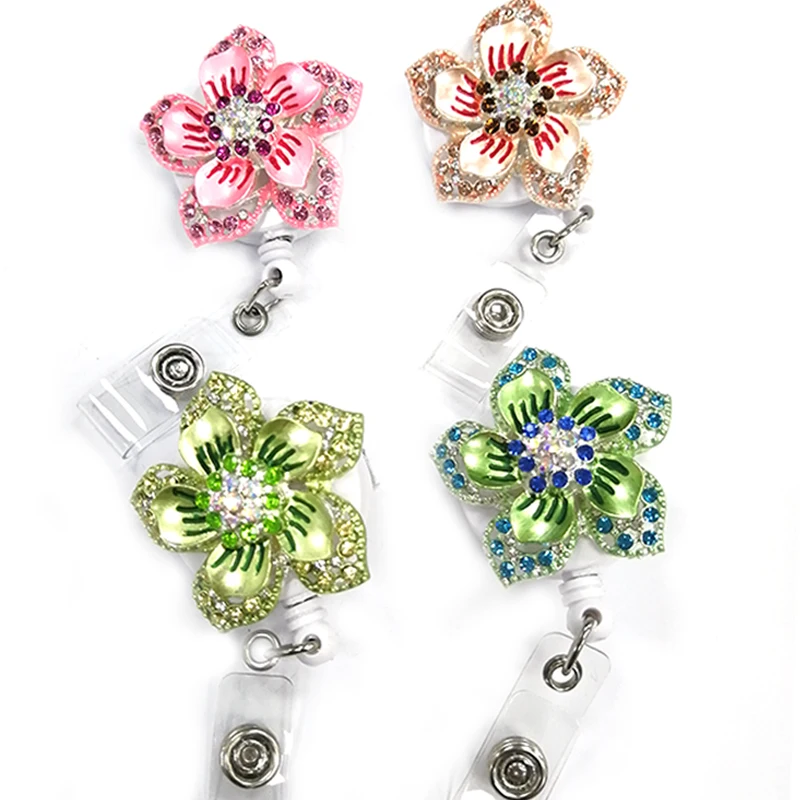 50pcs hot selling pretty rhinestone crystal enamel Plumeria flower Retractable ID Badge Reel/Holder for gift/party
50pcs hot selling pretty rhinestone crystal enamel Plumeria flower Retractable ID Badge Reel/Holder for gift/party