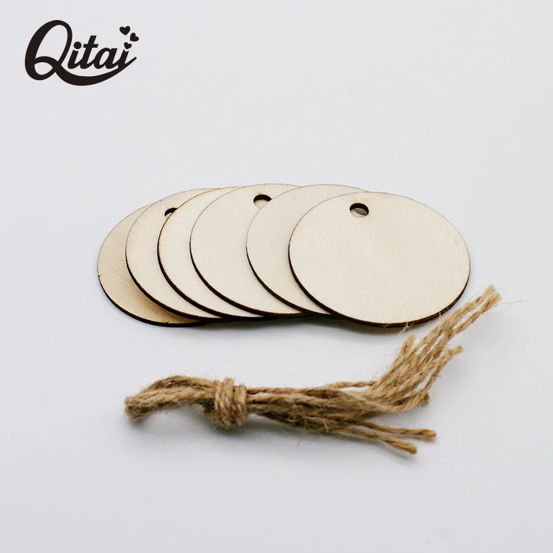 QITAI 6 шт круглая деревянная этикетка Натуральный Деревянный ломтик подарочные