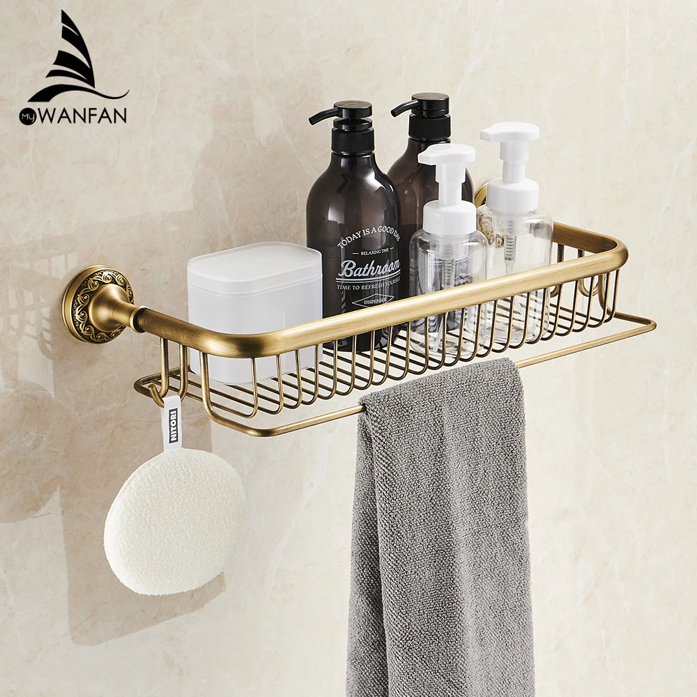 Bathroom Shelves Antique Brass Shampoo Bath Single-Tier Bathroom Storage Rack Wall Mount Bathroom Shelf with Towel Bar 3719F
Bathroom Shelves Antique Brass Shampoo Bath Single-Tier Bathroom Storage Rack Wall Mount Bathroom Shelf with Towel Bar 3719F