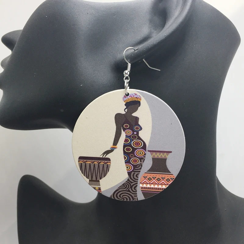 African Folk Wooden Earrings