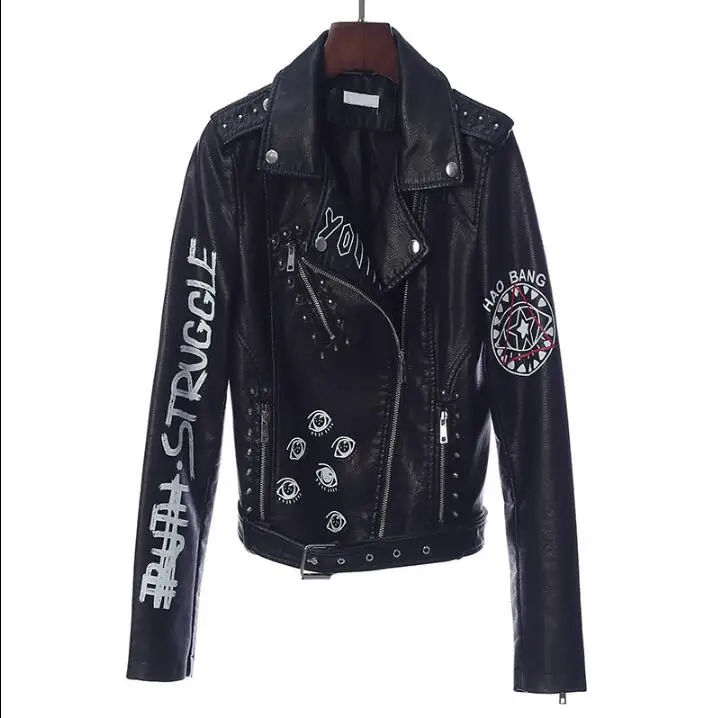 New Fashion Women Printed Letters Rivet Motorcycle Faux Leather Jackets Ladies Long Sleeve Autumn Winter Streetwear Black Coat
New Fashion Women Printed Letters Rivet Motorcycle Faux Leather Jackets Ladies Long Sleeve Autumn Winter Streetwear Black Coat