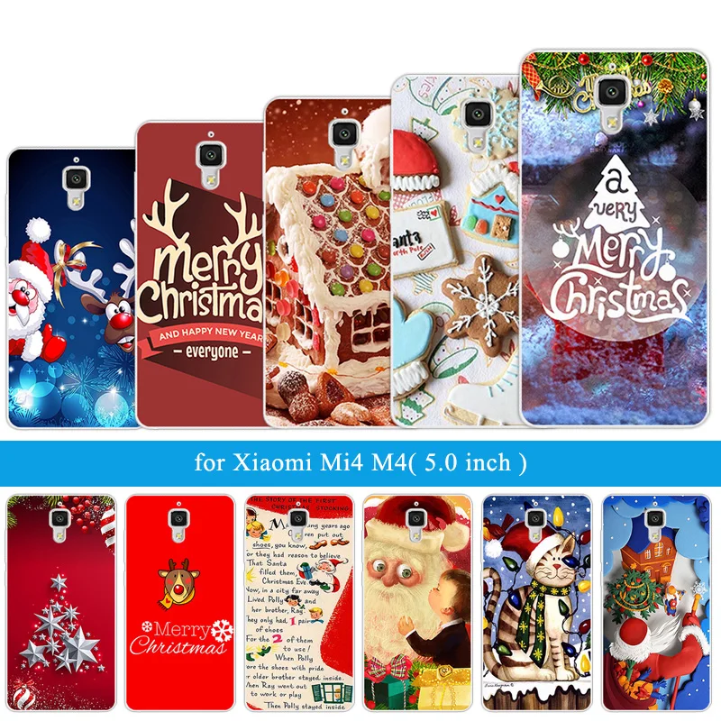 Силиконовый чехол для Xiaomi Mi4 черный матовый задней панели с рождественской ночью