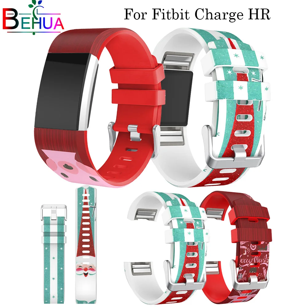 Новый силиконовый ремешок с рождественским рисунком для умных часов Fitbit Charge HR