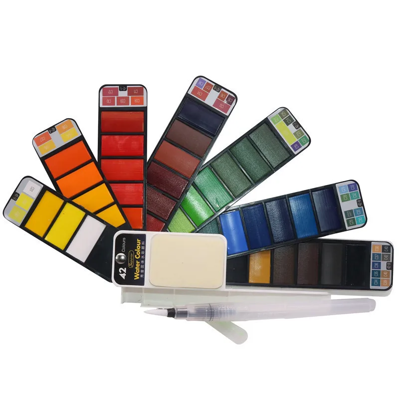 1 Pcs 18/25/33/42 colors Solid Watercolor Paint Set With Water Brush Pen Portable Water color Pigment For Drawing Painting
1 Pcs 18/25/33/42 colors Solid Watercolor Paint Set With Water Brush Pen Portable Water color Pigment For Drawing Painting