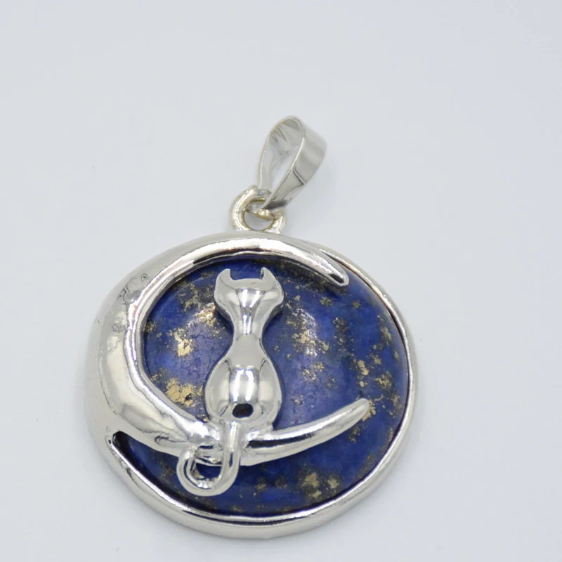 Ожерелье с подвеской в виде кота и Луны аметистские Кулоны из натурального камня