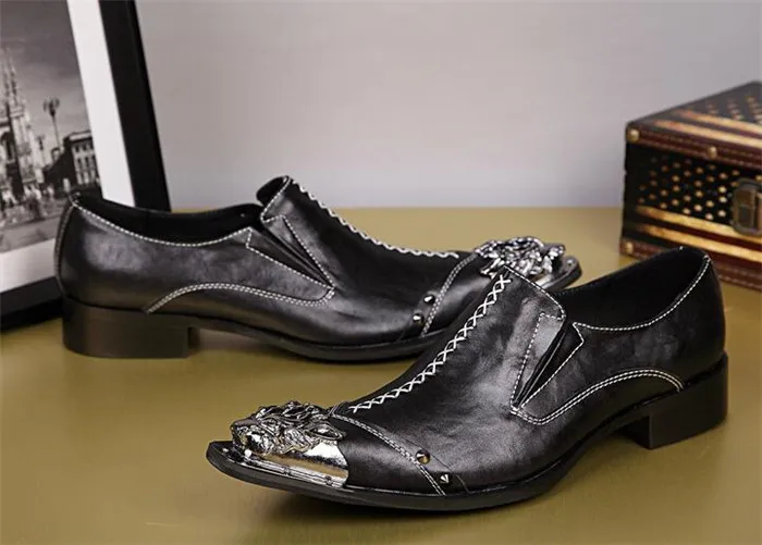Мужские деловые классические туфли Кожаные слипоны с железным носком дышащие в