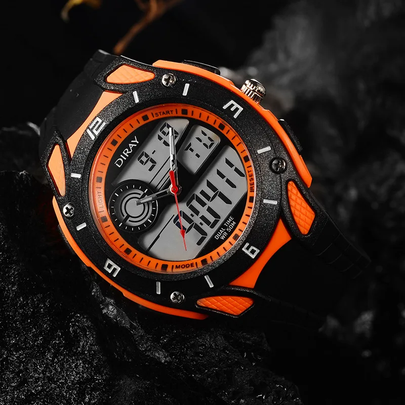 DIRAY Luxury Dual Display Men Watch Fashion Waterproof Sport Watches Silicone Military Digital Hour Gift relogio masculino | Наручные