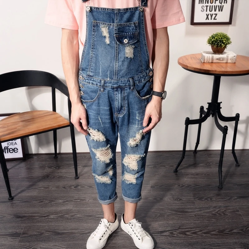 Fashion Men Hole One-piece jeans Spring Autumn slim Denim Bib pants Couple jumpsuits Harajuku British style blue Denim overalls
Fashion Men Hole One-piece jeans Spring Autumn slim Denim Bib pants Couple jumpsuits Harajuku British style blue Denim overalls