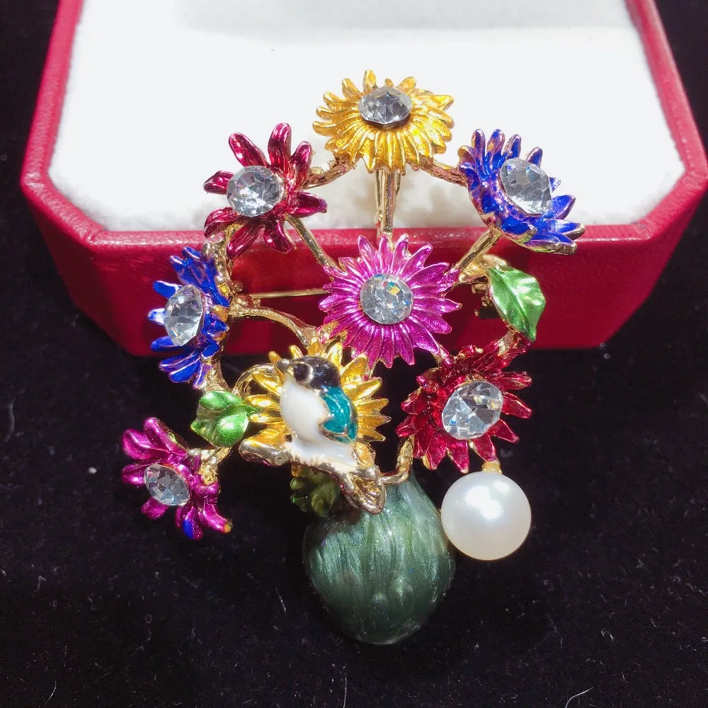 SHDIYAYUN новая брошь с жемчугом Цветочная ваза для женщин креативная эмалированная