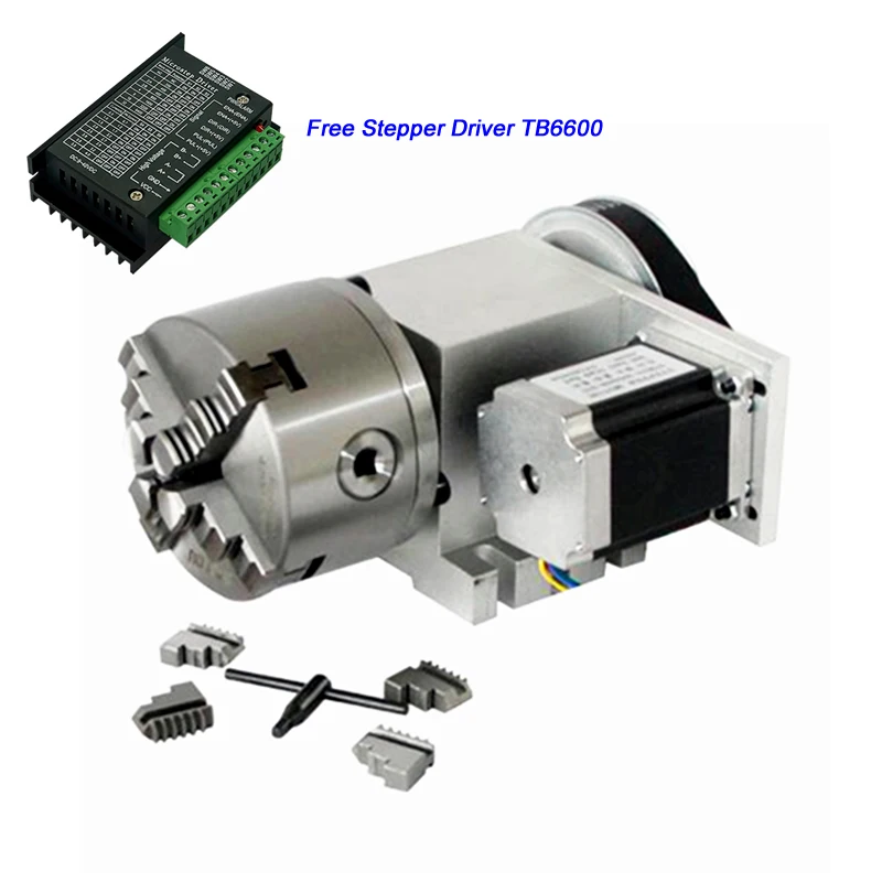 Center Height 65MM Hollow Shaft 4 Jaw 100mm Chuck CNC Machinery 4th Axis CNC Dividing Head with Free Stepper Driver TB6600
Center Height 65MM Hollow Shaft 4 Jaw 100mm Chuck CNC Machinery 4th Axis CNC Dividing Head with Free Stepper Driver TB6600