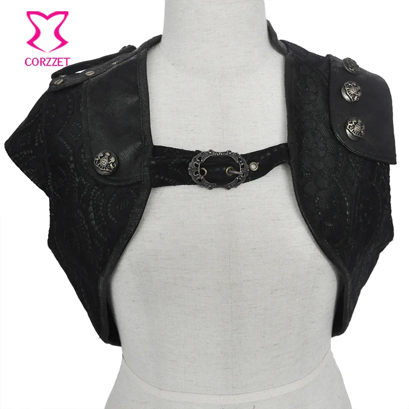 Black PU Leather With Floral Lace Sleeveless Short Sexy Corset Bolero Steampunk Jacket Rock Rave Retro Coat Gothic Jackets Women
Black PU Leather With Floral Lace Sleeveless Short Sexy Corset Bolero Steampunk Jacket Rock Rave Retro Coat Gothic Jackets Women