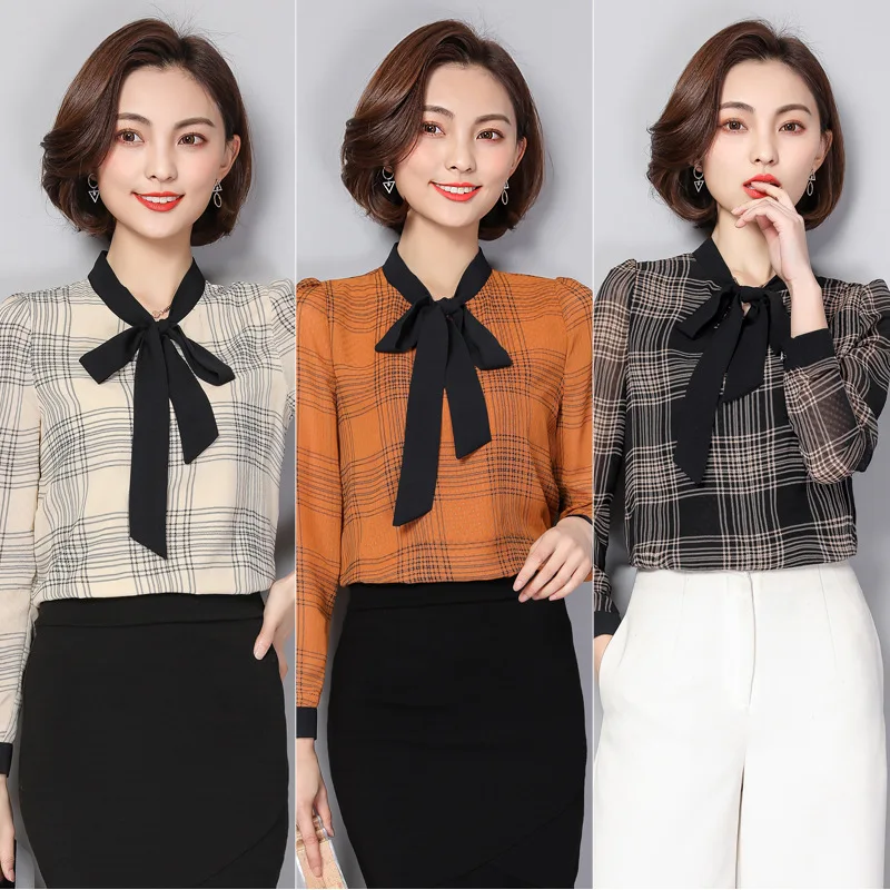 Office Wear Women Autumn Chiffon Blouses Shirts Lady Girls Casual Bow Tie Striped Plaid Long Sleeve Tops Shirts Blusas DD8103
Office Wear Women Autumn Chiffon Blouses Shirts Lady Girls Casual Bow Tie Striped Plaid Long Sleeve Tops Shirts Blusas DD8103