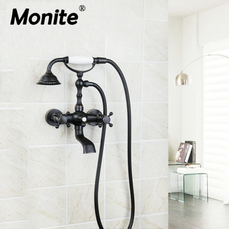 Настенный набор для душа из бронзы с эффектом потертости, с двумя ручками и насадками для душа 
Настенный набор для душа из бронзы с эффектом потертости, с двумя ручками и насадками для душа