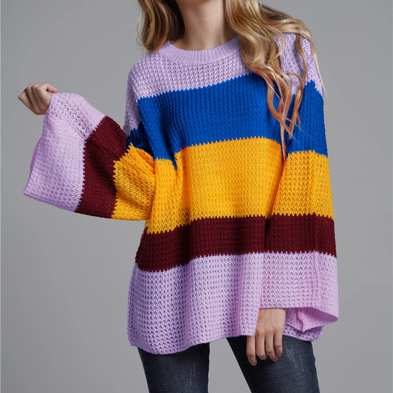 Fashion Women's Sweaters 2019 Patchwork Striped Flare Sleeve Clothing Loose Casual Knitted Female Pullovers Autumn Winter New
Fashion Women's Sweaters 2019 Patchwork Striped Flare Sleeve Clothing Loose Casual Knitted Female Pullovers Autumn Winter New