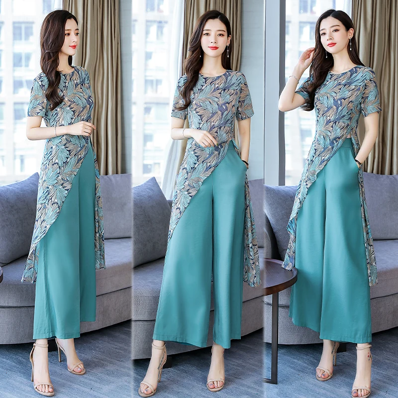 Chiffon Floral Print Two Piece Set Top&pants Set Irregular Women's Summer Suit Vintage Conjunto Feminino Wide Leg Pants Ukraine
Chiffon Floral Print Two Piece Set Top&pants Set Irregular Women's Summer Suit Vintage Conjunto Feminino Wide Leg Pants Ukraine