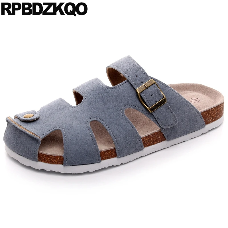 

Men Gladiator Sandals Summer Native Slippers Fashion Large Size Slides Mules 46 Roman Blue Metal Strap Shoes Cork Closed Toe