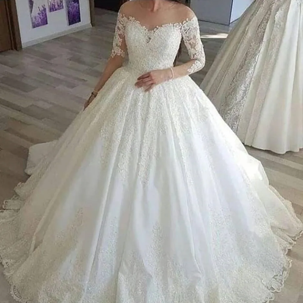 2022 Illusion Neck Satin Ball Gown Wedding Dresses New Long Sleeve Mariage Lace Appliques Wedding Gowns vestido de noiva
2022 Illusion Neck Satin Ball Gown Wedding Dresses New Long Sleeve Mariage Lace Appliques Wedding Gowns vestido de noiva