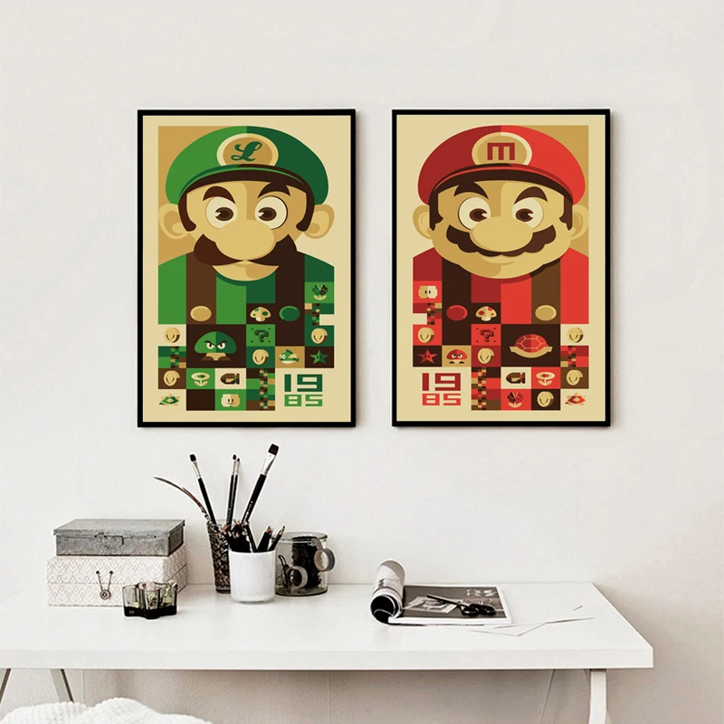 Винтаж игры Симпатичные C Книги по искусству Ун Super Mario стены Холст плакат и печати
