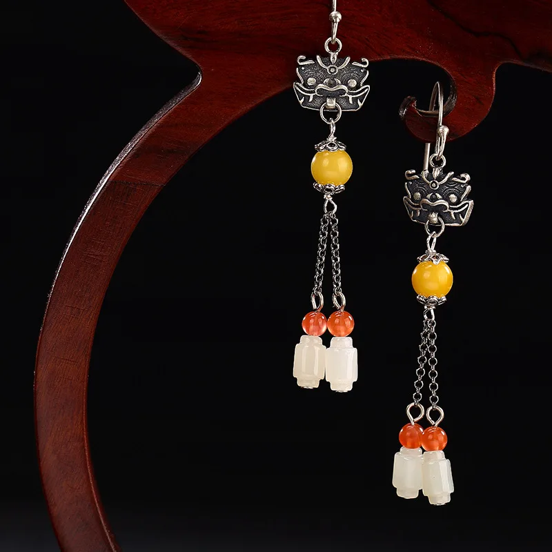 L&P Genuine 925 Sterling Silver Retro Jade & Amber Beeswax Long Earrings Elegant Engagement Jewelry For Women Gifts
L&P Genuine 925 Sterling Silver Retro Jade & Amber Beeswax Long Earrings Elegant Engagement Jewelry For Women Gifts