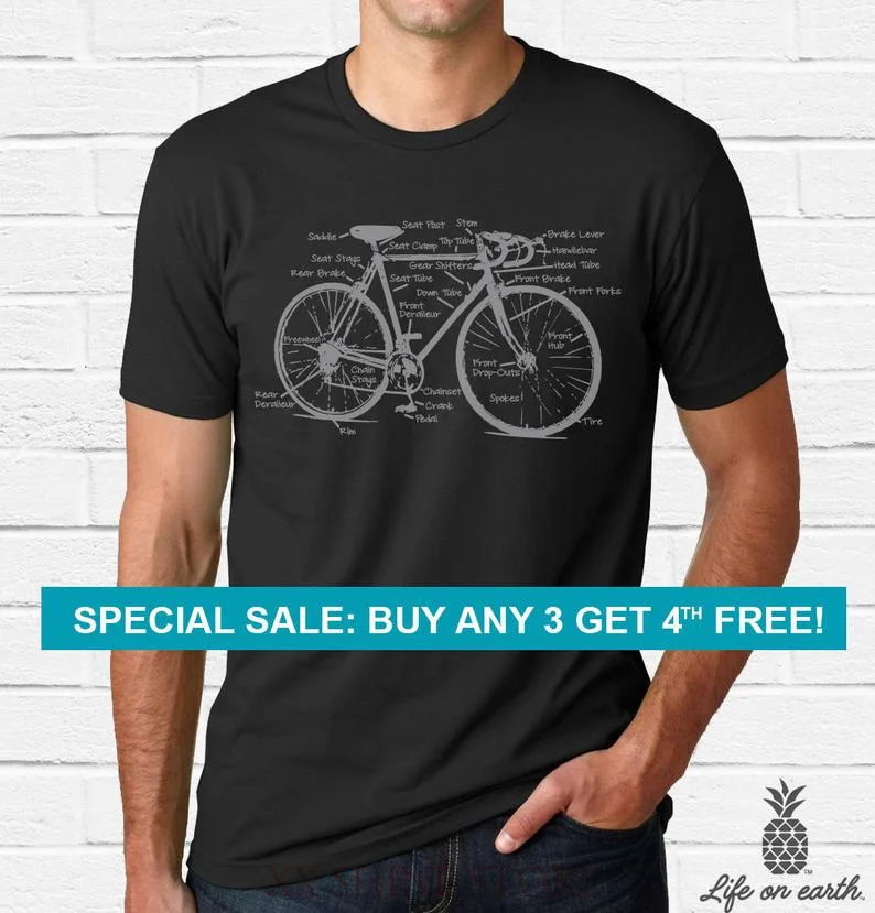 Фото Футболка с велосипедной схемой крутая забавная рубашка для велоспорта хипстера