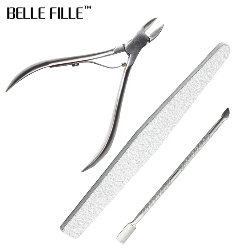 Belle Fille 3 шт. Пилочки для ногтей Щипцы кутикулы Инструмент Ложка Толкатель Remover