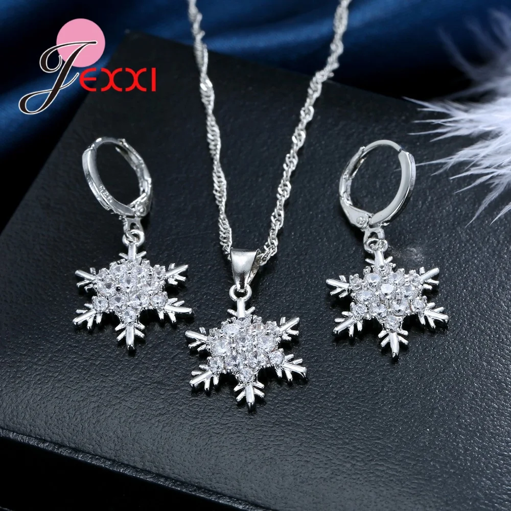 Brilliant Rhinestones Snowflake Pendant Necklace&Earrings Women Jewelry Sets 925 Sterling Silver Female Accessory
Brilliant Rhinestones Snowflake Pendant Necklace&Earrings Women Jewelry Sets 925 Sterling Silver Female Accessory