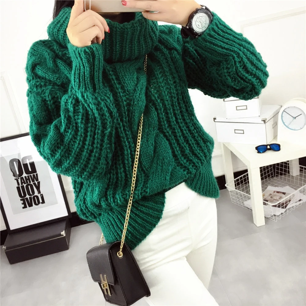 2018 autumn and winter Korean coarse needle downneck female loose size twist knit line thick coat
2018 autumn and winter Korean coarse needle downneck female loose size twist knit line thick coat