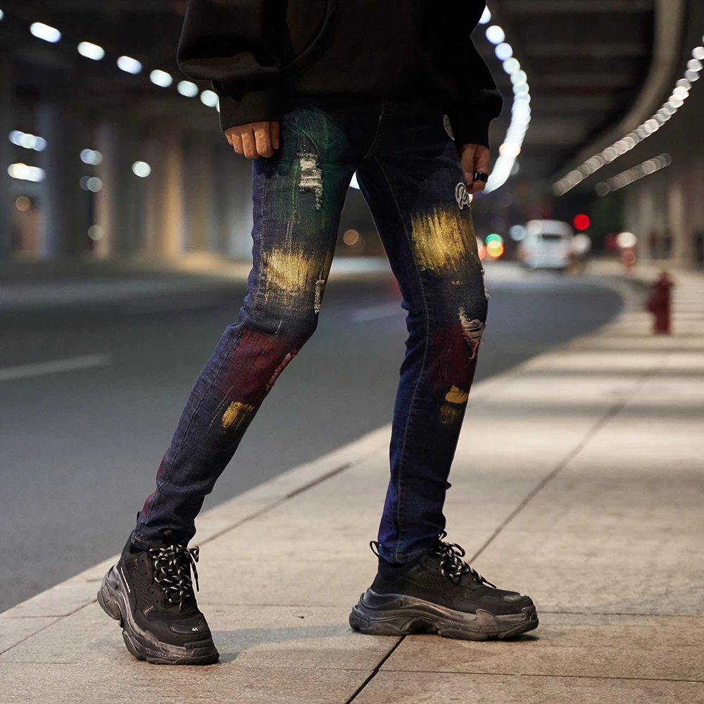 Men's Dyeing Skinny Jeans Streetwear Hip-hop Graffiti Slim Fit Ripped Jogger Jeans High Quality Straight Hole Men Jean Pants
Men's Dyeing Skinny Jeans Streetwear Hip-hop Graffiti Slim Fit Ripped Jogger Jeans High Quality Straight Hole Men Jean Pants