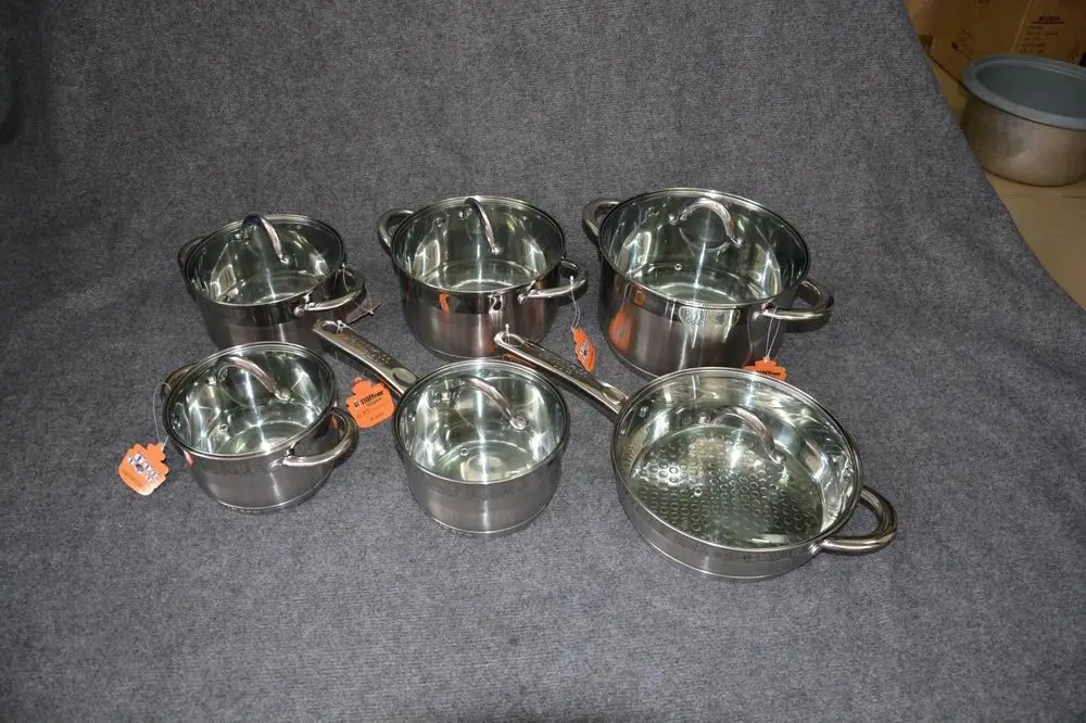 Hot Cooking Tools 12pcs Cookware Set With Stainless Steel Handle And Knob Capsulted Bottom Glass Lid Stock Pot Pan Set
Hot Cooking Tools 12pcs Cookware Set With Stainless Steel Handle And Knob Capsulted Bottom Glass Lid Stock Pot Pan Set