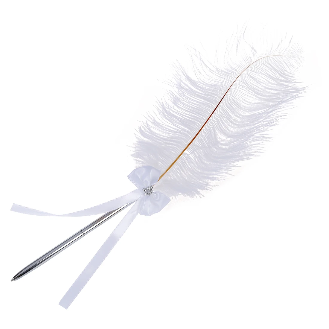 10 упаковок (ручка с бантом для свадебных подписей белая перо страусиного пера со