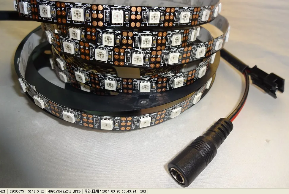 4m DC5V INK1003 led pixel strip,IP33,60pcs 1002led(5050 RGB with INK1003 IC)/M with 60pixels;black PCB, non-waterproof 
4m DC5V INK1003 led pixel strip,IP33,60pcs 1002led(5050 RGB with INK1003 IC)/M with 60pixels;black PCB, non-waterproof