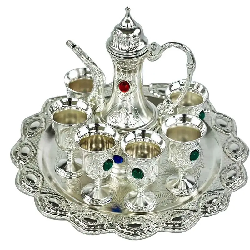 European Style Metal Stainless Steel Wine Cup Set Luxuxry Wine Pot Wine Plate Home Bar Decoration Crafts 6 Cups 1 Pot 1 Plate
European Style Metal Stainless Steel Wine Cup Set Luxuxry Wine Pot Wine Plate Home Bar Decoration Crafts 6 Cups 1 Pot 1 Plate