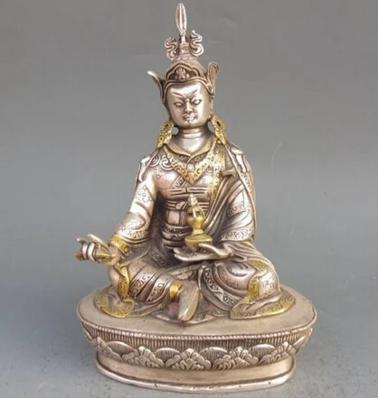 

Copper Brass CHINESE crafts Asian Elaborate Chinese Vintage Tibetan Silver Gilt Tibetan Buddhism Statue -- Green Tara Buddha