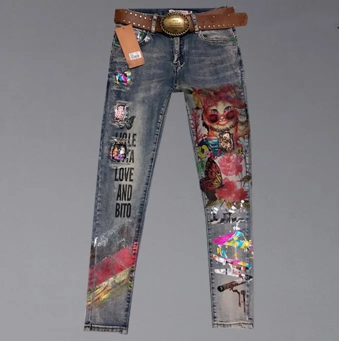 Casual Denim Skinny Pant women Pencil Jeans Trousers Bronzing Painted Pattern Jeans Denim Trousers plus size
Casual Denim Skinny Pant women Pencil Jeans Trousers Bronzing Painted Pattern Jeans Denim Trousers plus size