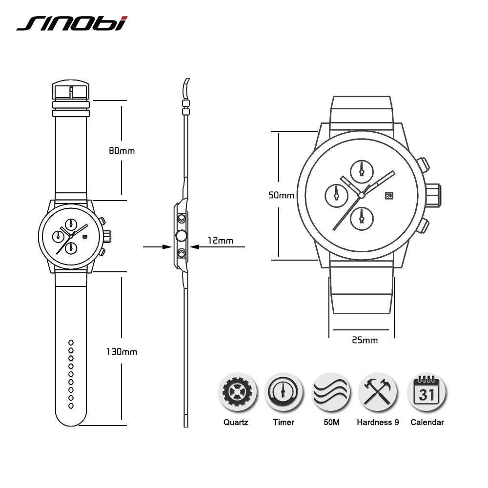 SINOBI Men's Watches Top Brand Luxury Sports Watch Waterproof Fashion Casual Quartz Relogio Masculino 2018 | Наручные часы