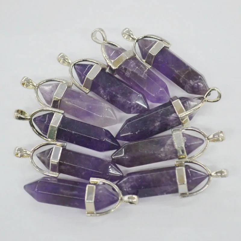 

24pcs Natural Purple crystal pillar pendants & necklaces for making Jewelry fashion mixed charm Point pendant Free shipping