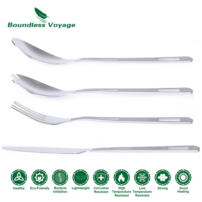 

Boundless Voyage Titanium Knife Spork Spoon Fork 4pcs Set Outdoor Camping Tableware Cutlery