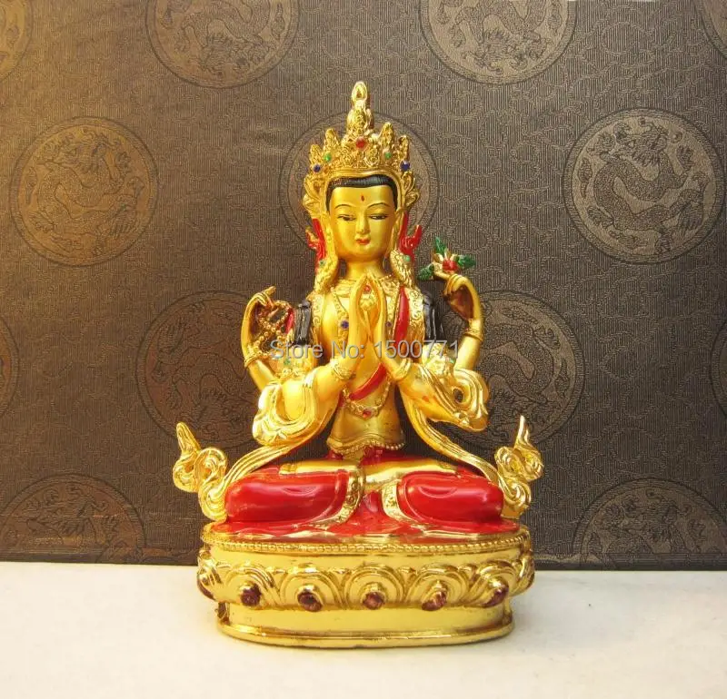 Buddha statue/ Tantric Buddhist supplies copper gilt painted four-armed statue of Guanyin Buddha/Chenrezi ( avalokitechvara )
Buddha statue/ Tantric Buddhist supplies copper gilt painted four-armed statue of Guanyin Buddha/Chenrezi ( avalokitechvara )