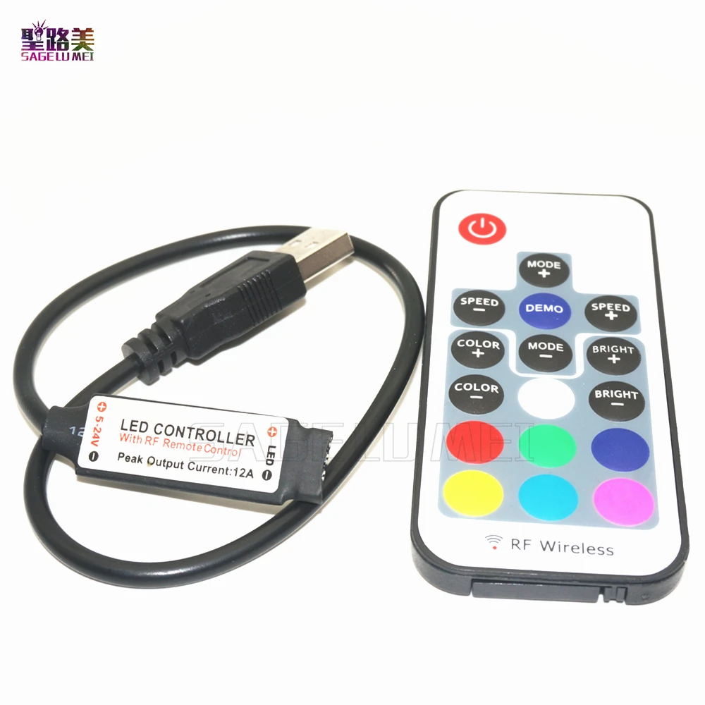 17keys 12A RF Wireless Remote Mini Controller DC5V- DC12V USB to 4pin RGB LED Controller for 3528 5050 2835 RGB Led Strip lamp
17keys 12A RF Wireless Remote Mini Controller DC5V- DC12V USB to 4pin RGB LED Controller for 3528 5050 2835 RGB Led Strip lamp